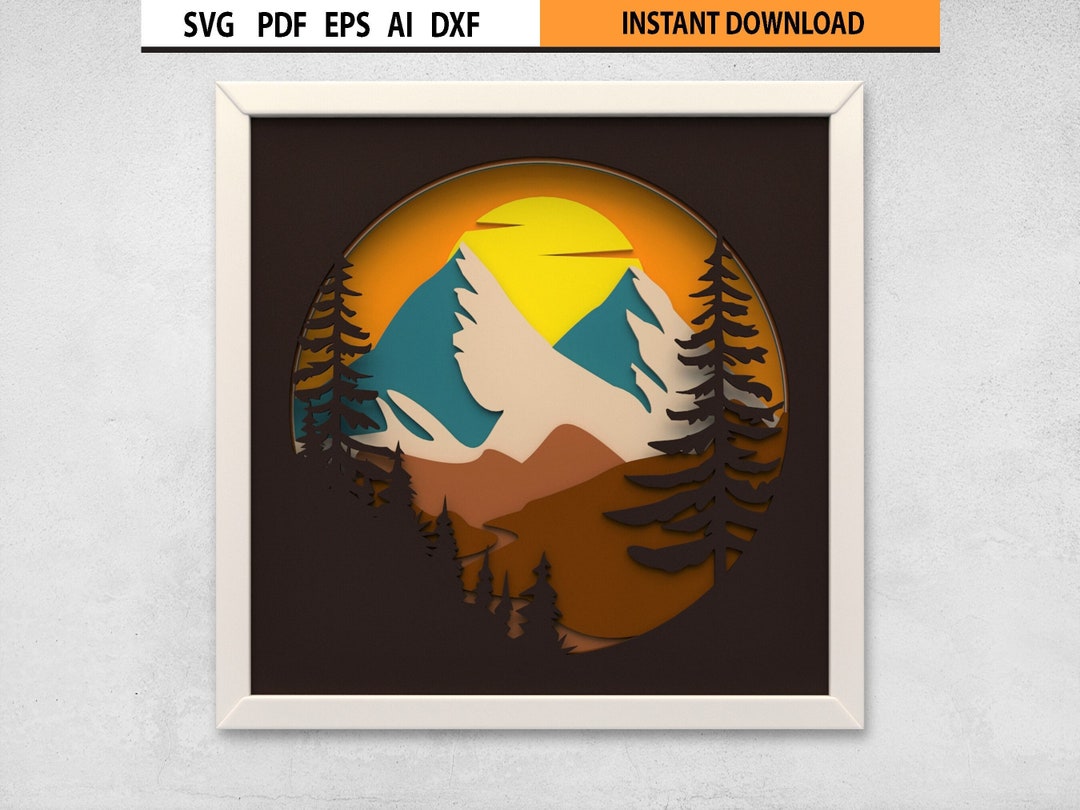 3D SVG Mountains Landscape Layered Shadow Box DXF Mandala, Mountains ...