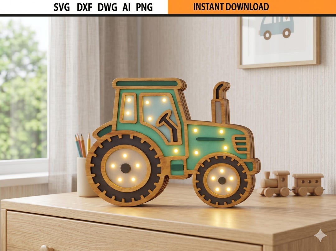 Multilayer Sign Tractor Tractor Night Light SVG – Laser Cut Multilayer Kids Lamp File - Etsy