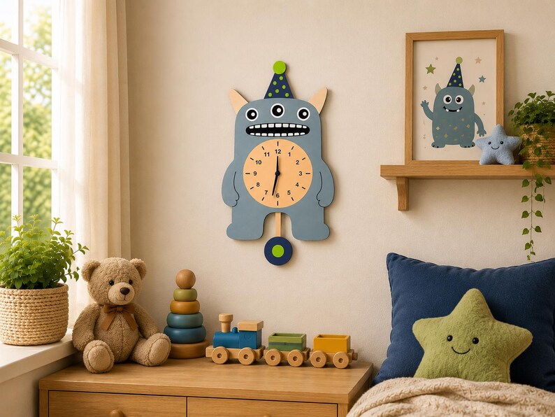 Laser Cut Monster Clock Design SVG | Kids Bedroom Clock With Pendulum ...