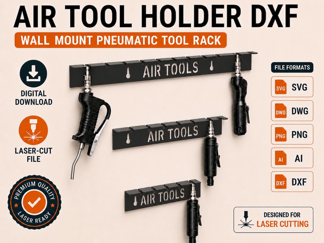 Laser Cut Air Tool Holder DXF – Plasma Wall Mount Pneumatic Rack File ...