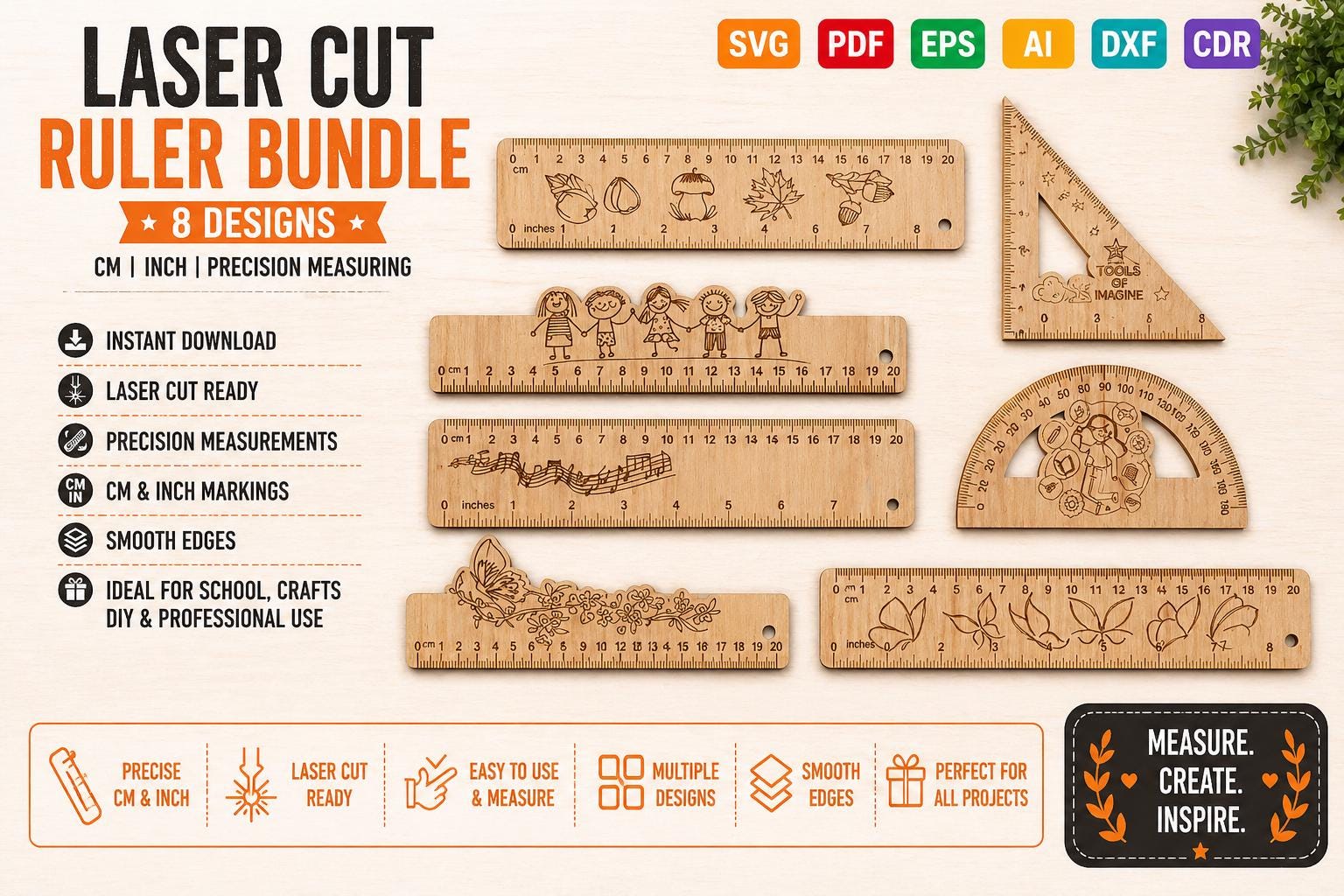 Laser Cut Ruler SVG Bundle | 8 Precision Measuring Designs (cm/inch) - Etsy