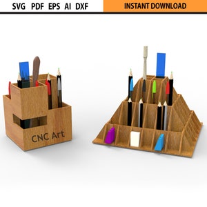 Laser Cut Desk Organizer Design File SVG 2Set Bundle | Laser Cut Pen Holder Design File DXF | Laser Cut Desk Organizer Pencil Holder Design