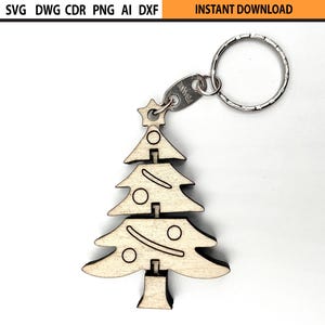 Laser Cut Flexible Christmas tree Ornament Keychain Design SVG, Laser Cut flexi Key holder, Laser cut Fidget Wooden Movable Mechanical Toy