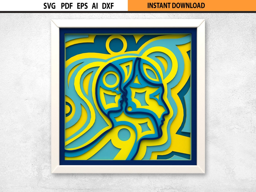 3D SVG Abstract Face DXF Mandala Files Layered Shadow Box Cut Etsy