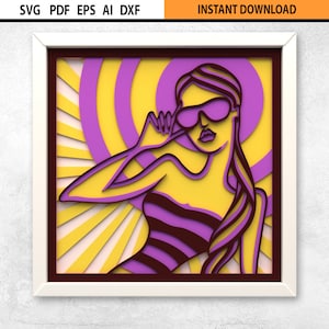 3D SVG Summer Girl Multilayer Shadow Box SVG File, Layered Shadow Box, Multilayer Laser Cut svg File, 3D Layered Mandala Glowforge SVG