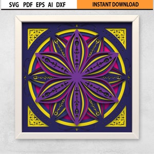 3D Multilayer Mandala Design SVG | Layered Geometric Mandala DXF File | Laser Cut Multilayer Mandala | Multilayer Mandala Wall Art SVG File
