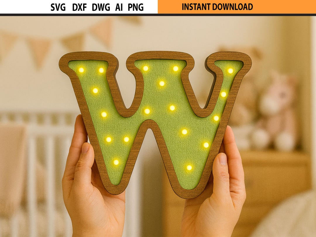 Diw Letters Laser Cut Letter W Night Light SVG | Kids Nursery Decor | Decoration ...