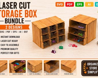 Laser Cut Storage Box SVG Design Bundle | 2 Set | Drawer Designs (Digital Download)