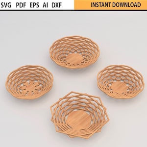 Laser Cut Bowl Basket Scroll Plate SVG DXF Set Of 8 Bundle Design Template Glowforge laser cut file svg Cricut template Fruit Bowl Cut Plan