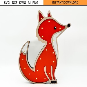 Luce notturna multistrato tagliata al laser design SVG, luce da letto per bambini a forma di volpe, design della luce per la camera dei bambini, regalo per la nascita, design della luce per animali SVG