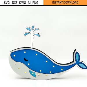 Laser Cut Multilayer Night Light design SVG, Whale Bed Light for Kids, Kids Bedroom light design, Gift for birth, Animal Light design SVG