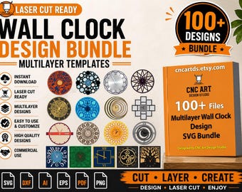 Laser Cut Wall Clock Design SVG Bundle | 100+ Multilayer Templates (Digital Download)