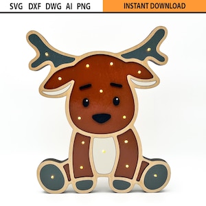Laser Cut Multilayer Night Light design SVG, Deer Bed Light for Kids, Kids Bedroom light design, Gift for birth, Animal Light design SVG