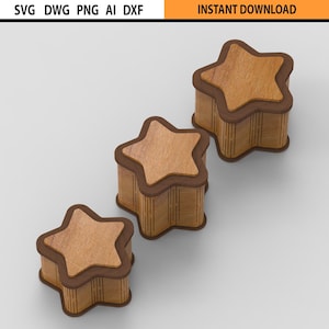 Caixas de tamanhos diferentes, pacote de corte a laser, caixa de corte a laser, caixa de armazenamento de arquivos digitais, caixas de presente decorativas, caixas de madeira para joias, em forma de estrela