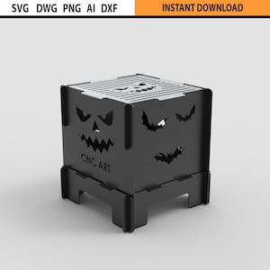 Laser geschnittene Halloween tragbare zusammenklappbare Grill & Feuerstelle Design DXF-Datei, Halloween DIY Feuerstelle, BBQ Design DXF für Plasma Laser Cut
