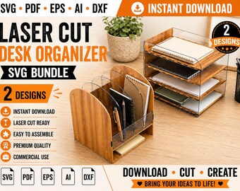 Laser Cut Desk Organizer SVG Bundle | 2 Designs, Office Storage Template