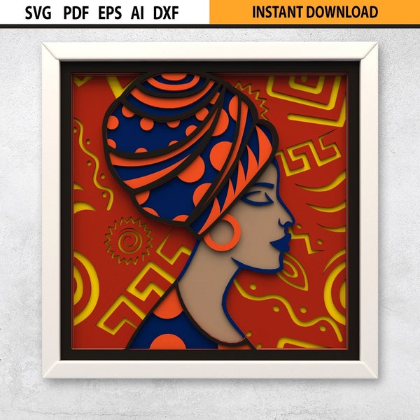African Woman 3D Multilayer Shadow Box SVG | Multilayer Mandala Wall Art | 3D Mandala Wall Art SVG | Vintage Shadow Box | Cricut Glowforge