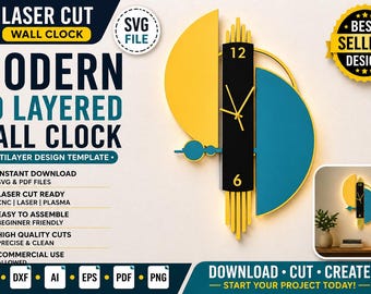Laser Cut Multilayer Wall Clock SVG | Modern 3D Layered Decor Design ...