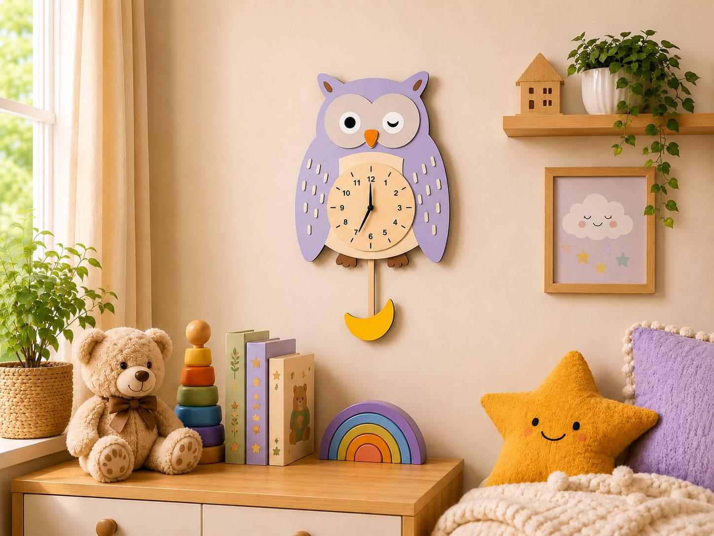 Laser Cut Owl Clock SVG | Kids Animal Nursery Wall Decor (Digital Download)