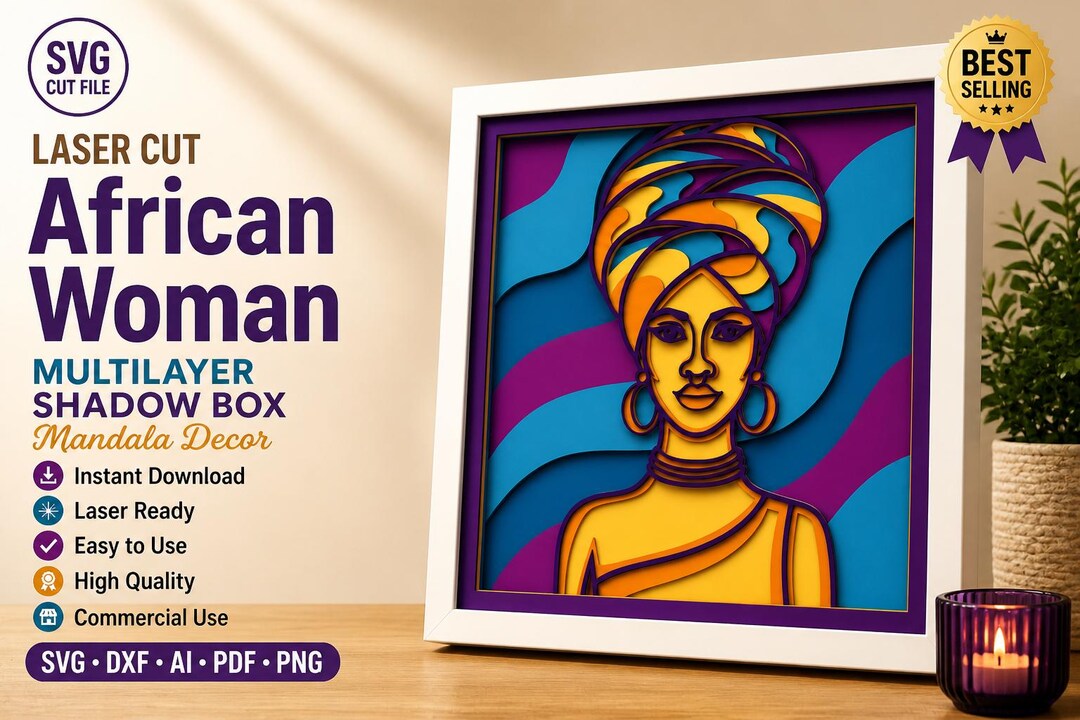 African Woman Shadow Box SVG Laser Cut Multilayer Mandala Portrait ...