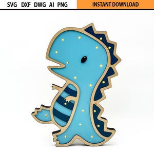 Lasergesneden meerlaags nachtlampje ontwerp SVG, dinosaurus bedlampje voor kinderen, kinderslaapkamer lichtontwerp, cadeau voor geboorte, dierlijk lichtontwerp SVG