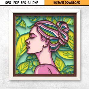 3D SVG Multilayer Floral Fashion Woman DXF Laser Cut Mandala Files, Layered Shadow Box Cut Files, Multilayer 3D SVG Mandala Cricut Glowforge