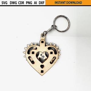 Laser Cut Mechanical Heart Keychain File | Laser Cut flexi Key holder | Movable Wooden Figure | Laser cut Fidgets Wooden Mechanical Toy SVG