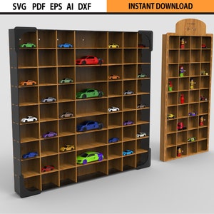 Lasergesneden houten speelgoedplank 2 set SVG DXF-ontwerpbundel-lasergesneden hotwheel-display garage-speelgoedautodisplay ontwerpbundelsjabloon Glowforge