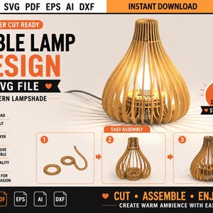 Laser Cut Table Lamp SVG | Modern Lampshade Design Lighting Template DXF | Desk Lamp File