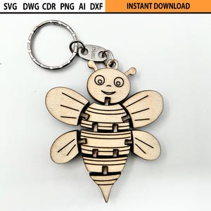 Lasergesneden flexibele bij sleutelhanger ontwerp SVG, lasergesneden flexibele sleutelhouder, beweegbare houten figuur, lasergesneden fidget houten mechanisch speelgoed