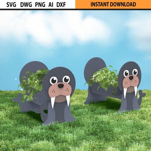 Lasergesneden baby zeeleeuw plantenbak, schattige dieren plantenbak, tuinornament, lasergesneden plantenbak, decoratieve plantenbak, lasergesneden kinderen plantenbak SVG