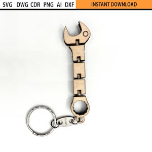 Laser Cut Flexible Wrench Keychain Design SVG, Laser Cut flexi Key holder, Movable Wooden Figure, Laser cut Fidget Wooden Mechanical Toy