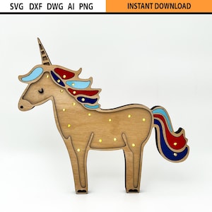 Laser Cut Multilayer Night Light design SVG, Unicorn Bed Light for Kids, Kids Bedroom light design, Gift for birth, Animal Light design SVG