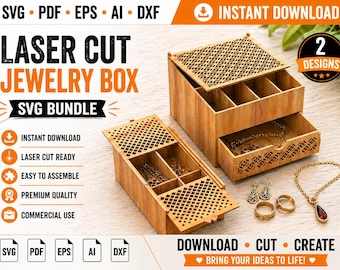 Laser Cut Jewelry Box SVG Bundle | 2 Ring Organizer Desk Box Designs