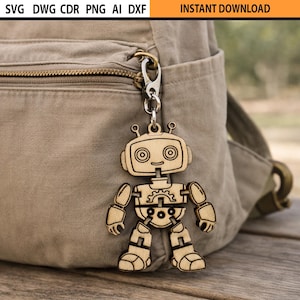 Laser Cut Robot Keychain, Robot Bag Charm Design, Flexible Keyring(Digital Download)