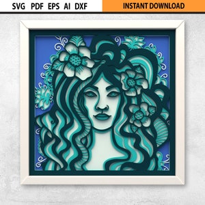 3D SVG Floral Fashion Woman Multilayer Shadow Box SVG File, Layered Shadow Box, Multilayer Laser Cut svg File, 3D Layered Mandala Glowforge