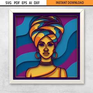 Scatola delle ombre multistrato 3D donna africana SVG / Arte murale mandala multistrato / Arte murale mandala 3D SVG / Scatola delle ombre vintage / Cricut Glowforge