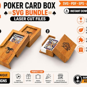Paquete de archivos SVG para cajas de naipes cortadas con láser / 2 diseños (descarga digital)
