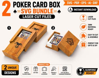 Lot de boîtes de cartes à jouer découpées au laser | Fichier de 2 modèles (téléchargement numérique)