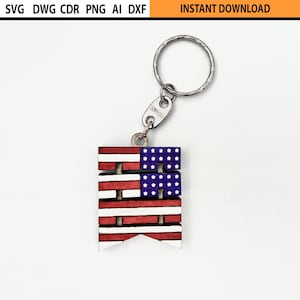 Laser Cut Flexible US Flag Keychain Design SVG, Laser Cut flexi Key holder, Movable Wooden Figure, Laser cut Fidget Wooden Mechanical Toy