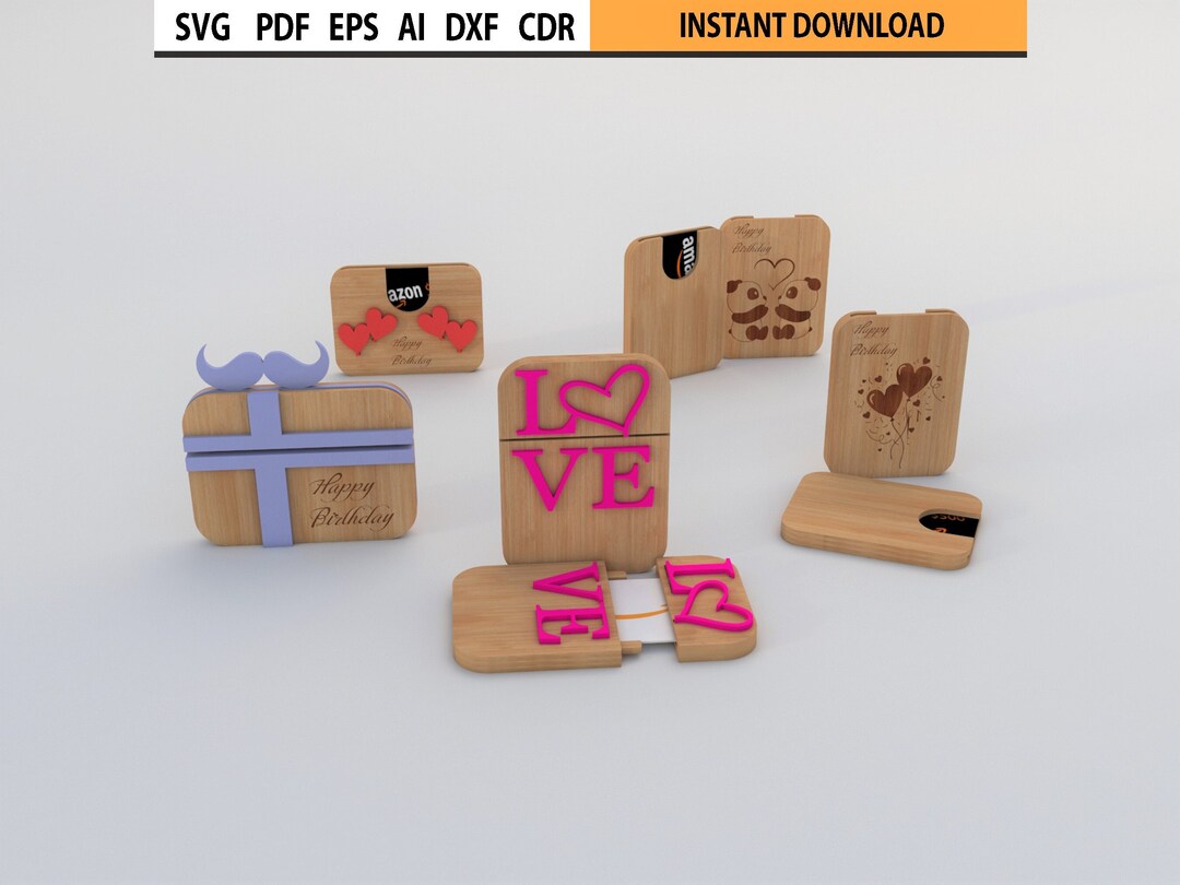 Gift Card Holder Design Bundle, Gift Card Case Set of 5 SVG DXF Files