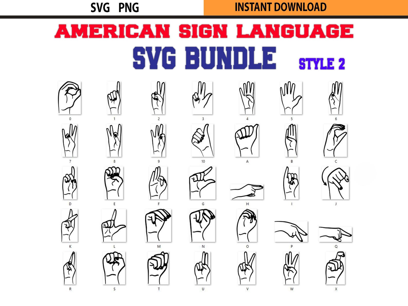ASL Alphabet SVG Bundle American Sign Language Hand Letters Cricut ...