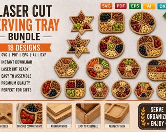 Laser Cut Serving Tray SVG Bundle | 18 Designs, Cheese Board Templates (Digital Download)