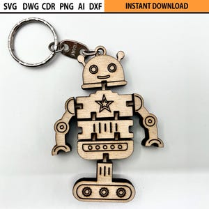 Lasergesneden flexibele robot sleutelhanger ontwerpbestand SVG, lasergesneden flexibele sleutelhouder, beweegbare houten figuur, lasergesneden fidget houten mechanisch speelgoed