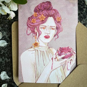 Carte d'art illustration aquarelle Perséphone déesse - l'archétype féminin jeune fille dans le cadre de la collection de la déesse - A6