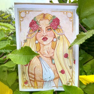 Aphrodite Goddess Art Card A5 _ Goddelijke vrouwelijke aquarelprint _ Altaar of kunst aan de muur _ blanco binnenkant wenskaart