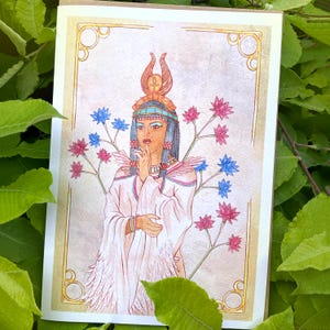 Cartão de arte da Deusa Ísis A5 _ Impressão em aquarela feminina divina egípcia _ Cartão de felicitações espiritual em branco _ Arte de altar ou parede _ Laura Bosley