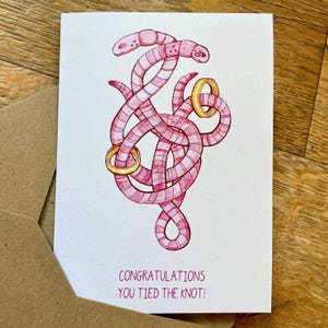 Grappige trouwkaart – You Tied the Knot – illustratie schattige wormen – grillige verlovingskaart – eigenzinnige bruiloft gefeliciteerd kaart
