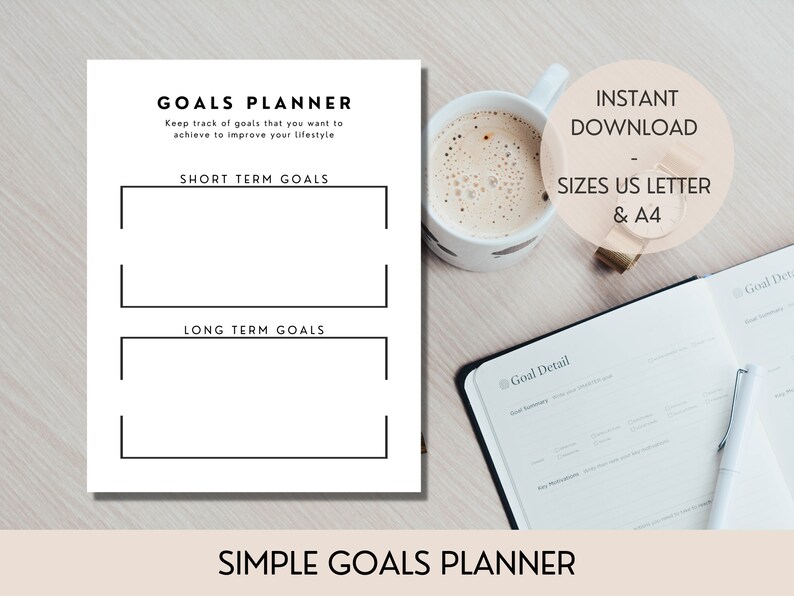 Simple Fillable and Printable Goal Planner, Short Term and Long Term