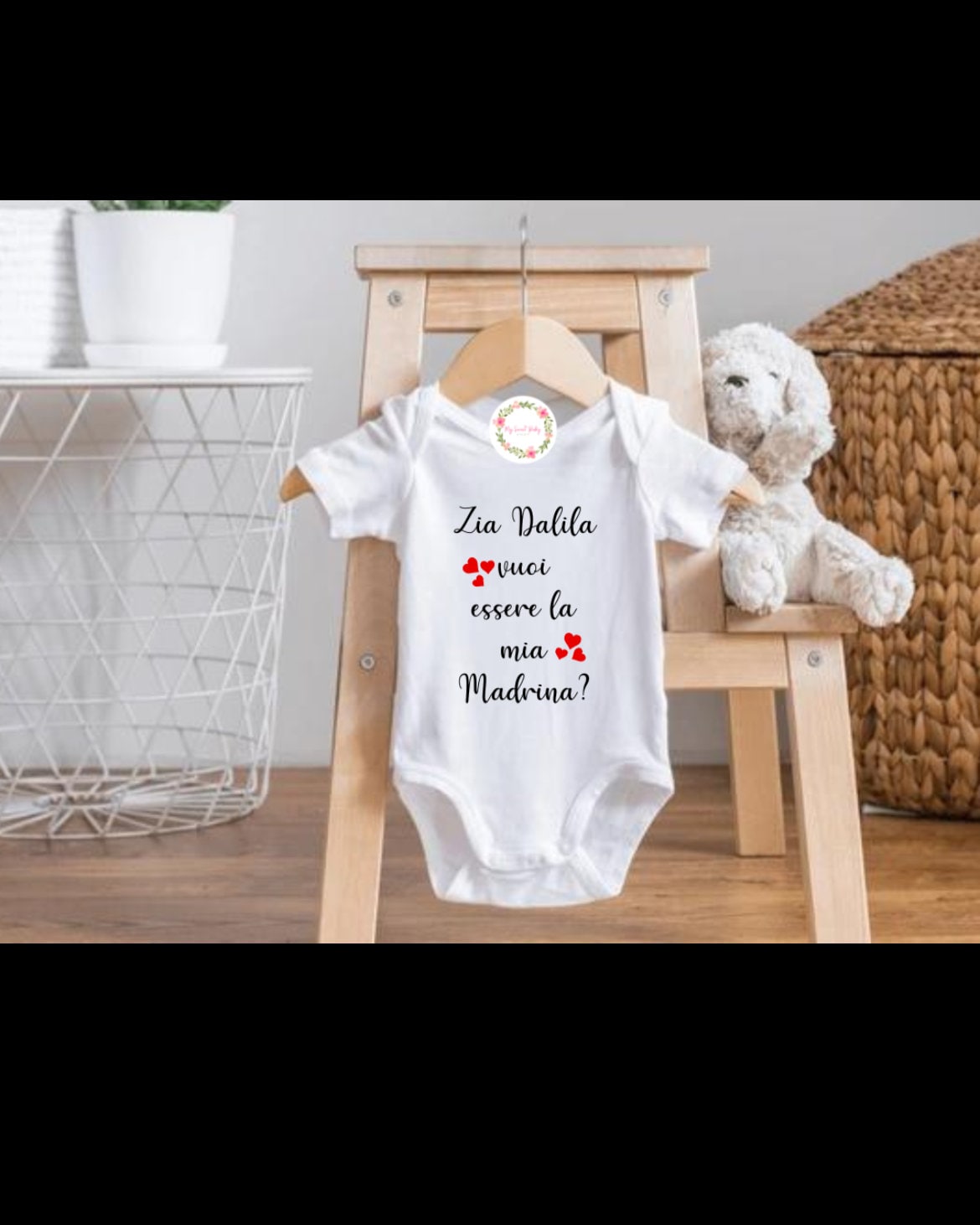 BODYSUIT FOR NEWBORNS, Do you want to be my Godmother?, personalized with name, gift idea.